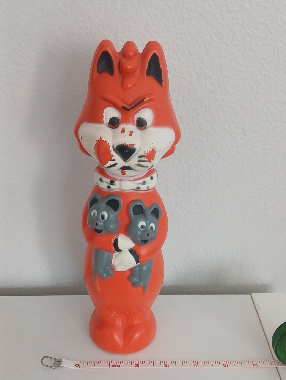 Vintage Orange Fox Squeaky Toy with Gray Mice